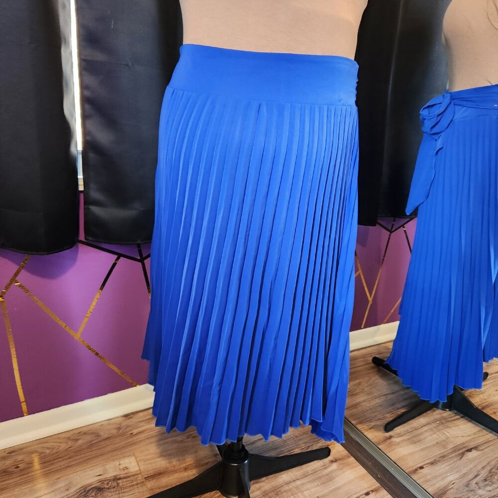 NWOT PRETTYGARDEN High Waisted Tie Asymmetrical Pleated Skirt Blue XX-Large - Picture 6 of 11
